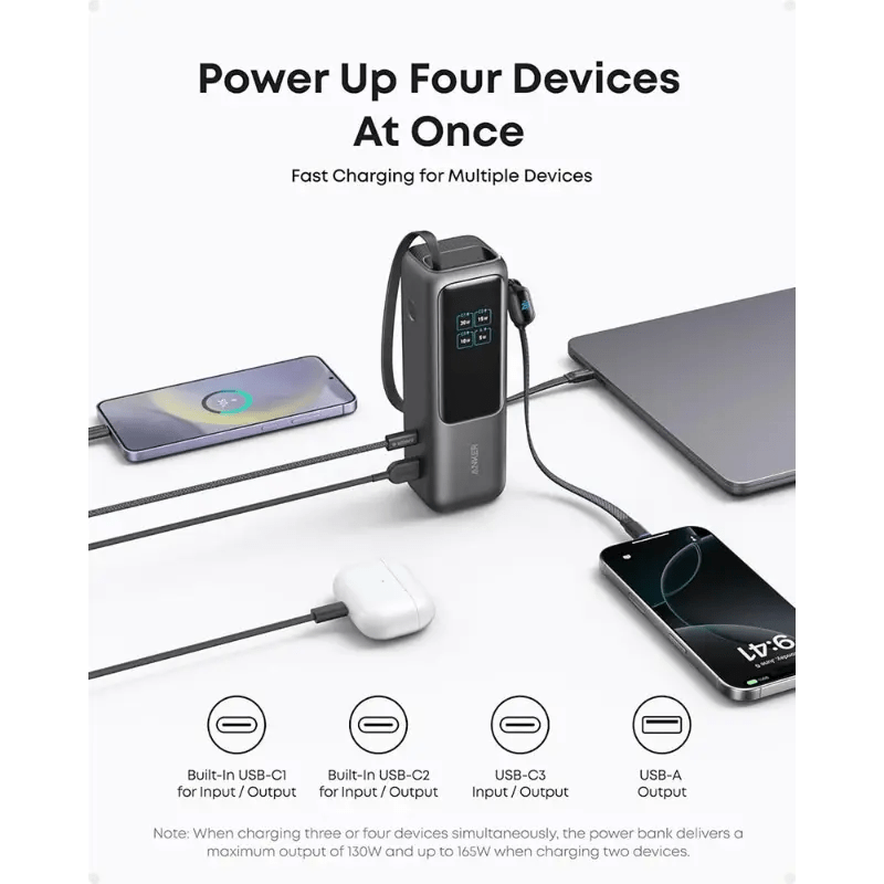 Neo Tech Accessories Anker Zolo Power Bank (25,000mAh, 165W, Built-in Retractable Cables)