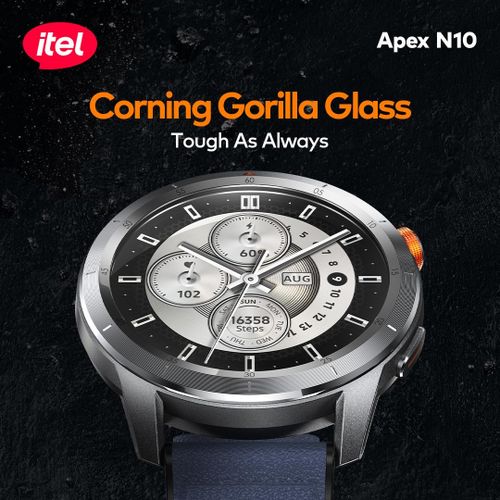 itel Apex N10 Smartwatch – 1.43" AMOLED, Gorilla Glass, GPS Tracking, Bluetooth Calling, 5ATM Waterproof - Neo Tech AccessoriesItel Apex N10 smartwatch with Corning Gorilla Glass on a dark background
