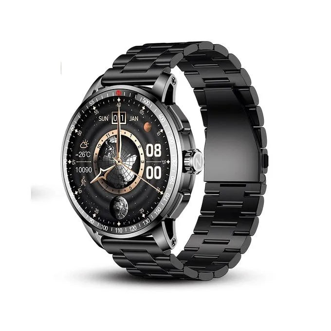 itel Smart Watch Horizon - N8 + TWS BudsAir 3 Earbuds – 1.43" AMOLED, Bluetooth Calling, 60Hz Display, 20H Playback - Neo Tech Accessoriesitel Smart Watch Horizon - N8 Black smartwatch with a detailed face on a white background