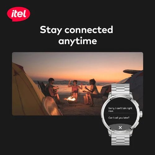 itel Smart Watch Horizon - N8 + TWS BudsAir 3 Earbuds – 1.43" AMOLED, Bluetooth Calling, 60Hz Display, 20H Playback - Neo Tech Accessoriesitel Smart Watch Horizon - N8 with a message interface on a black background with 'itel' branding.