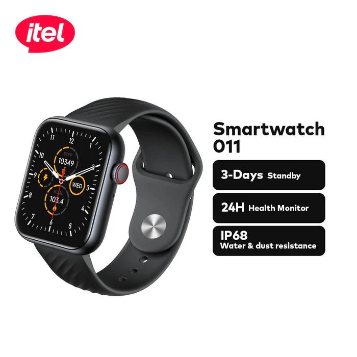 itel Smartwatch O11 Native Storm (Itel Sones) – 1.83" IPS Display, 3 - Day Standby, 24H Health Monitoring, Voice Assistant - Neo Tech Accessoriesitel Smartwatch O11 Native Storm (ITEL SONES) with features on a white background