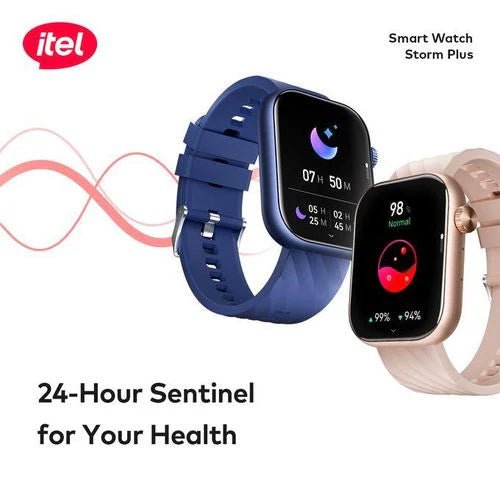 itel Storm Plus SmartWatch ISW - 015 – 2.01" HD Display, IP68 Waterproof, Bluetooth Calling, AI Voice Assistant, 100+ Sports Modes - Neo Tech AccessoriesTwo itel Storm Plus SmartWatch ISW - 015 with blue and rose gold bands on a white background, featuring the Itel brand.