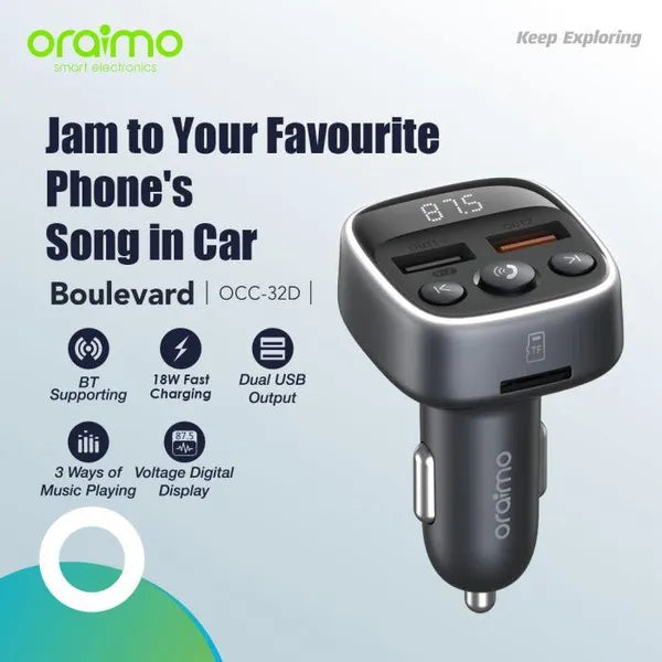 oraimo Boulevard 18W Bluetooth Car Charger & FM Transmitter