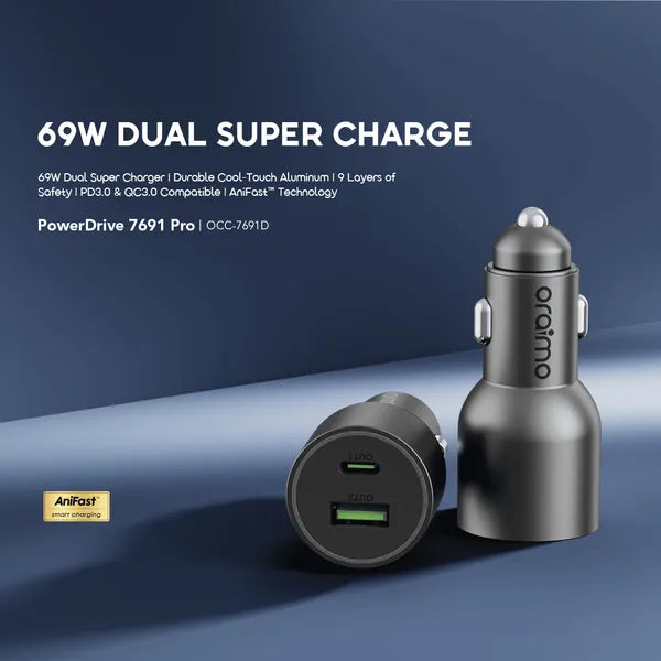 oraimo PowerDrive 7691 Pro 69W Dual Fast Car Charger