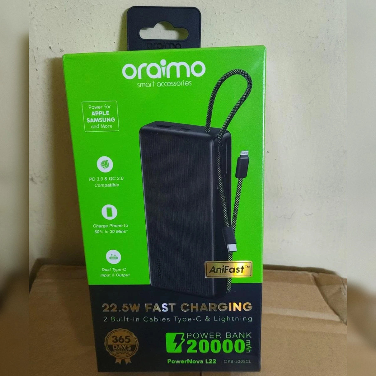 oraimo PowerNova L22 | 20000mAh, 22.5W Fast Charging Power Bank with Cables