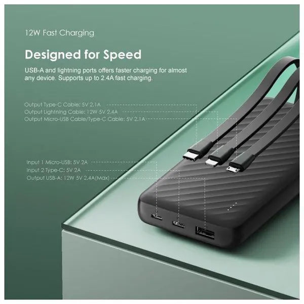 oraimo Slice Link 10000 mAh, 12W with Multi-Cables Power Bank