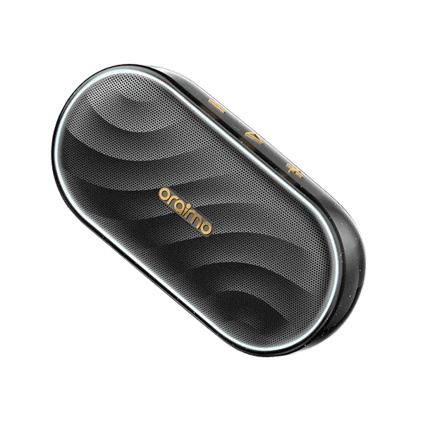 Oraimo SpaceBox 8W FM Wireless Speaker Upto 16 Hours Playtime - Neo Tech AccessoriesBlack oraimo SpaceBox with 'oraimo' branding on a white background
