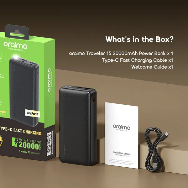 oraimo Traveler 15 20000mAh, 15W, with Torch Power Bank